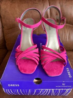 Worthington Hot Pink Strappy Ankle‑Strap Heels